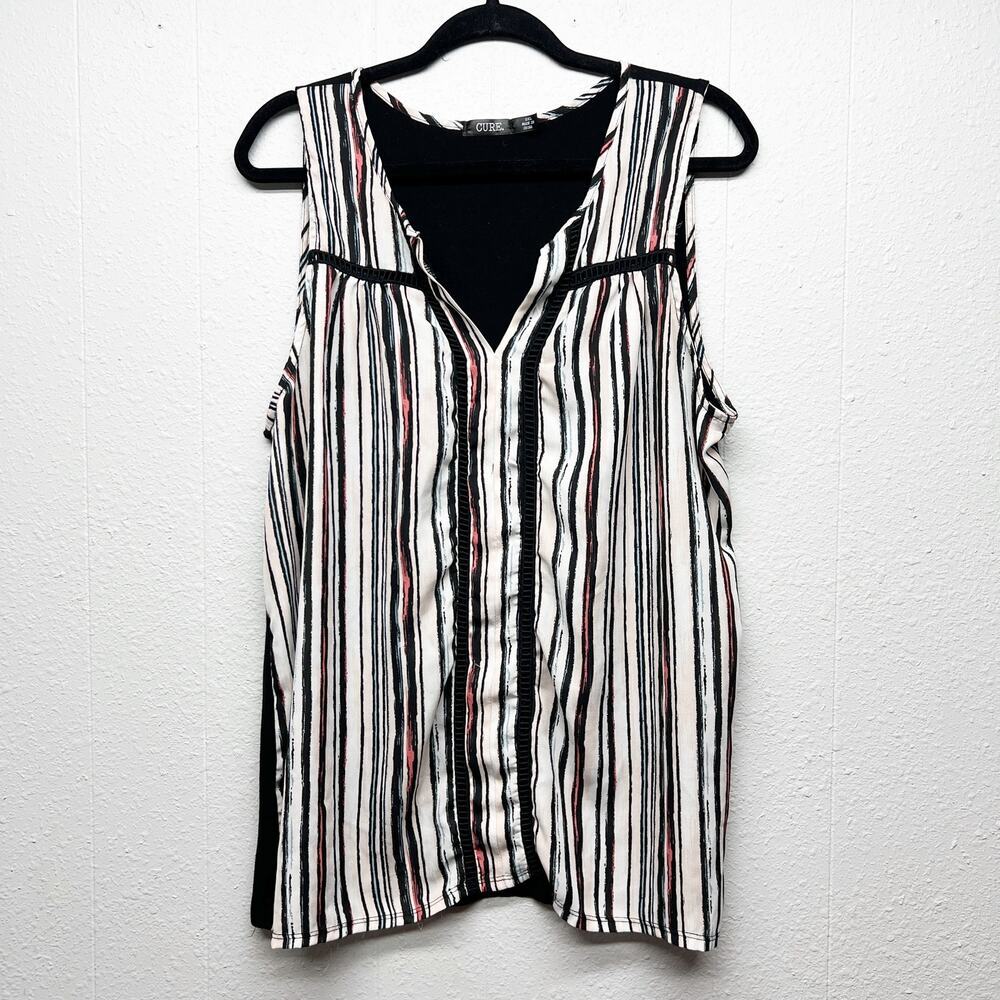 Cure Sleeveless Striped Mixed Media Top Women 2XL Workwear Career Office Dressy